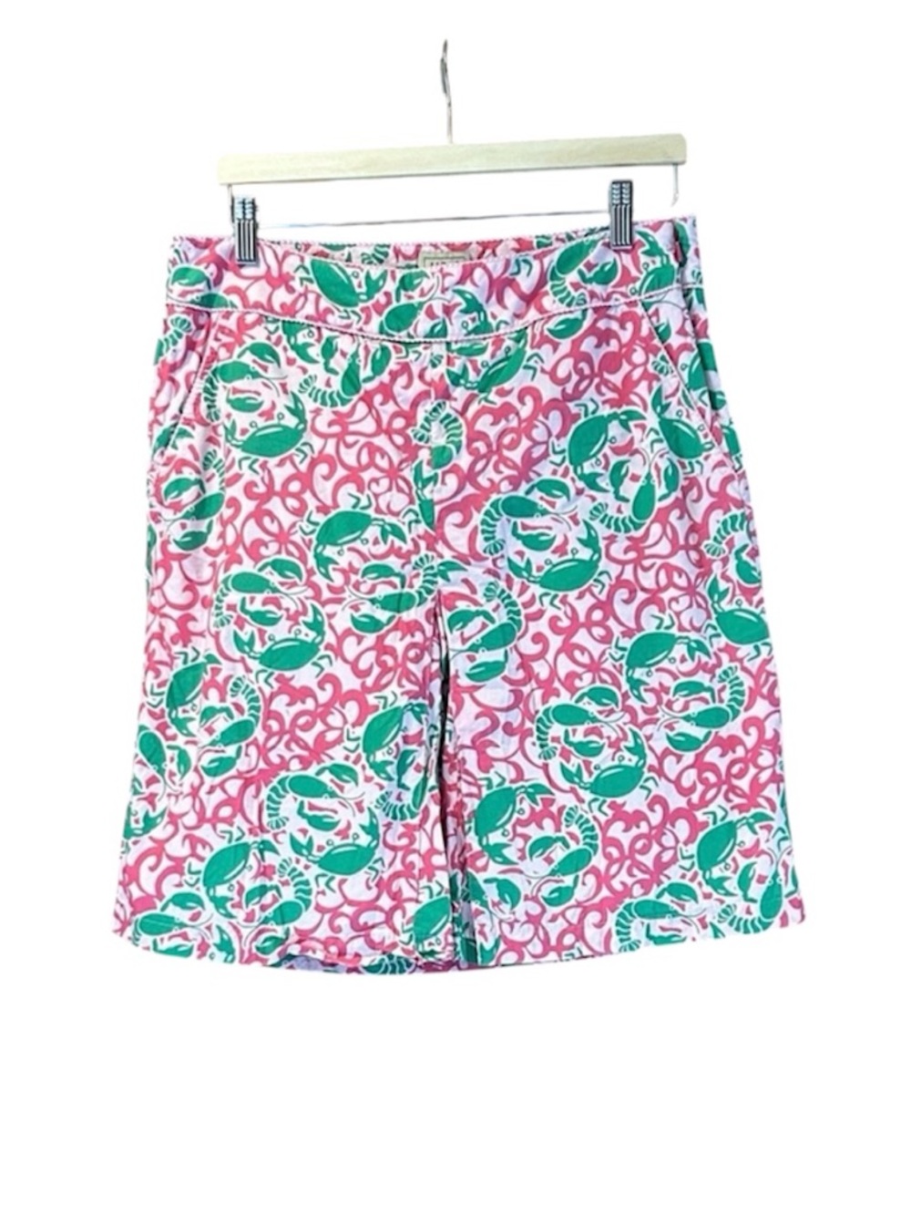 L.L. Bean A-Line Skirt Sz 10 Pink & Green Seacoast Print Nautical Crab Lobster